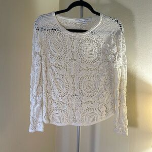 Diane Von Furstenburg Crochet Cotton White Summer Long Sleeve Sweater M Medium